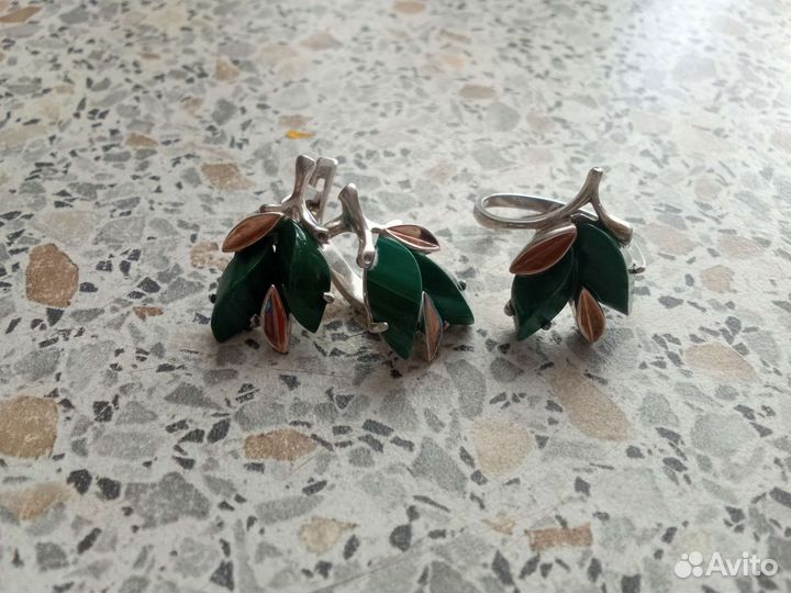 Серьги и кольцо серебро, с золотым напылением