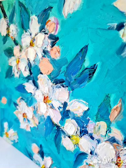 Интерьерная картина маслом Цветы текстурная