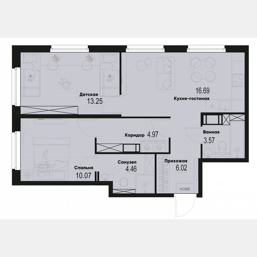 2-к. квартира, 59 м², 3/12 эт.