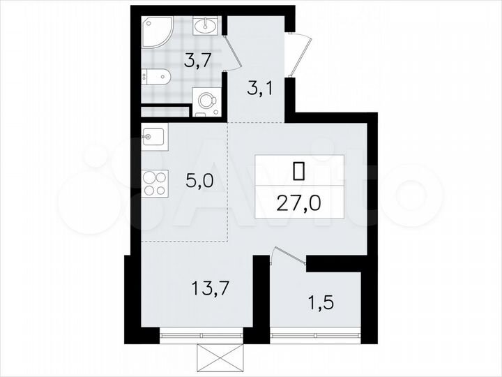 Квартира-студия, 27 м², 5/12 эт.