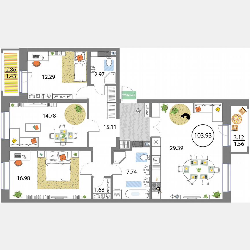3-к. квартира, 103,9 м², 4/12 эт.