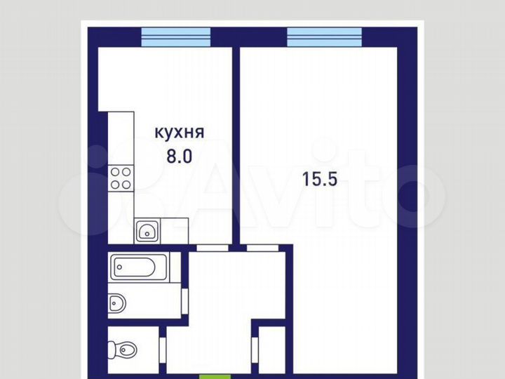 1-к. квартира, 30,8 м², 6/9 эт.