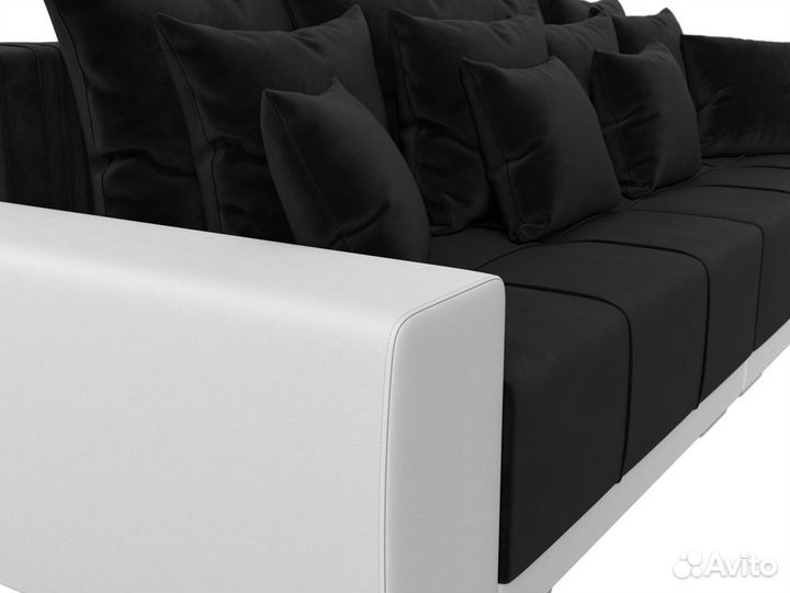 Диван прямой Лига-028, велюр, черный, белый