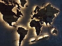 Карта мира с подсветкой, Панно из дерева