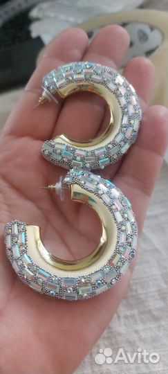 Серьги подиумные кольца с кристаллами