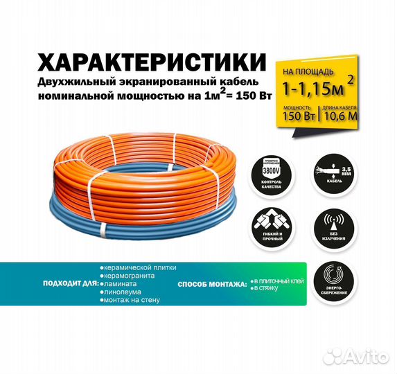 Теплый пол 150 вт / 10,6 П.М