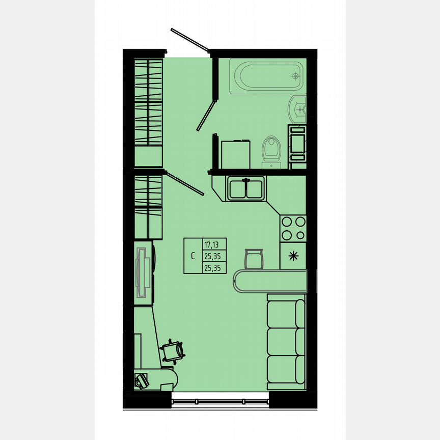 Квартира-студия, 25,7 м², 4/8 эт.