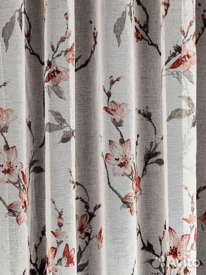 Тюль лен Сакура (гранатовый)