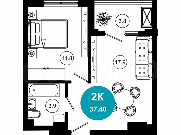 1-к. апартаменты, 34,8 м², 4/10 эт.