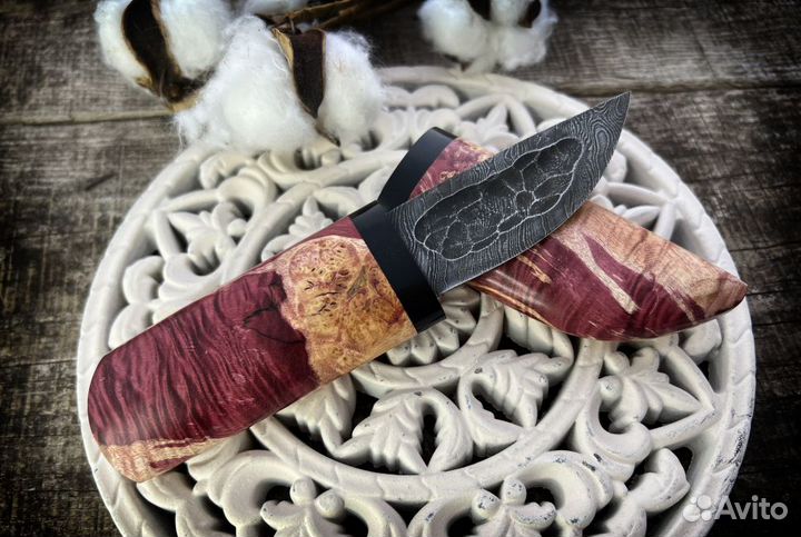 Северный Нож с деревянным чехлом из дамаска