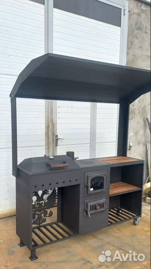 Мангал с барбекю и печкой полками без крыши