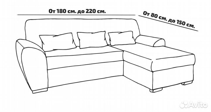 Чехол на угловой диван с выступом справа, Антрацит