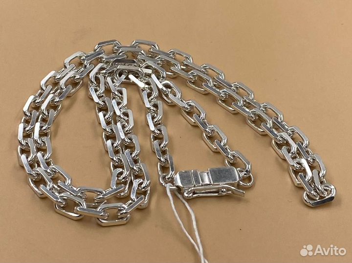Серебряная цепь гранёная якорь, 60 см 43,2 грм