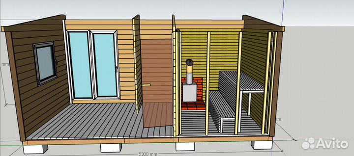 Баня 2,5 на 5,3 минибрус 45*140*6000мм
