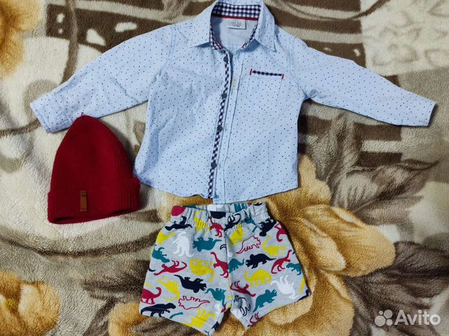 Рубашка для мальчика 86 размер, шорты, шапочка