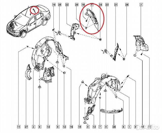 Локер (подкрылок) задний правый Renault Logan 2 L8