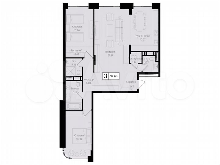 3-к. квартира, 97,7 м², 5/17 эт.