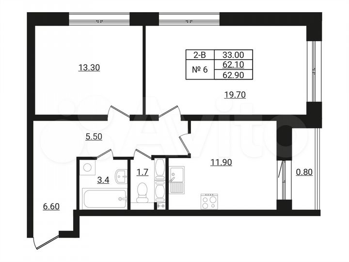 2-к. квартира, 62,9 м², 9/9 эт.