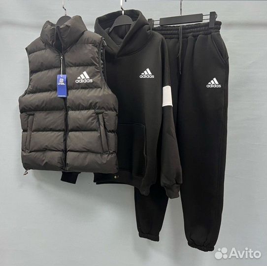 Мужской флисовый спортивный костюм Adidas тройка