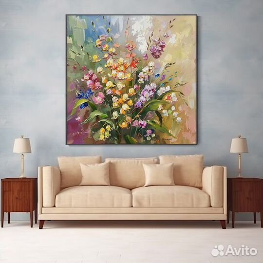 Картина маслом на холсте Яркие весенние цветы