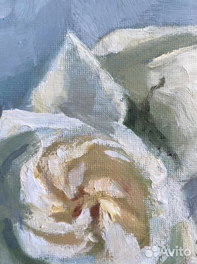 Картина маслом белые цветы, розы