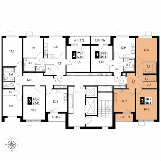 2-к. квартира, 58,1 м², 4/15 эт.