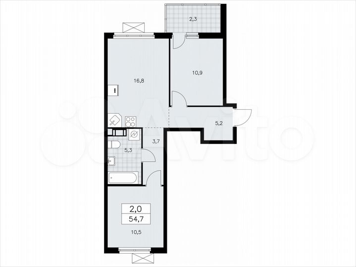 2-к. квартира, 54,7 м², 3/11 эт.