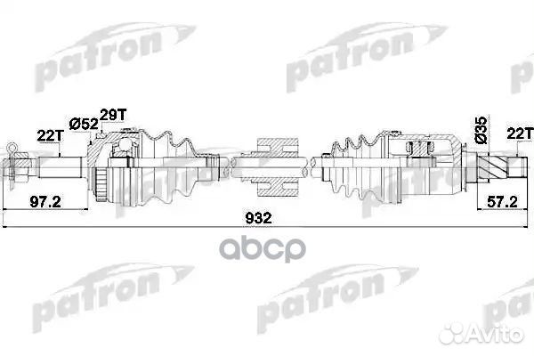 Полуось передняя правая 22x932,2x52 ABS: 29T OP