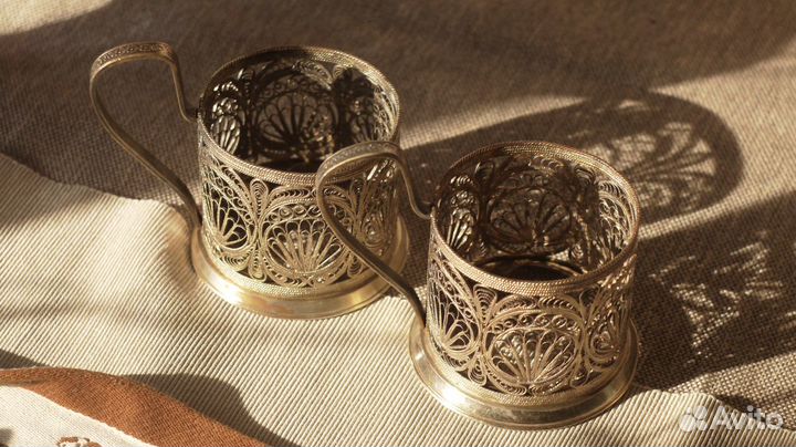 Подстаканники Скань Мельхиор Позолота СССР 1952 г