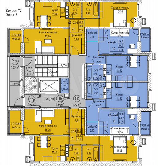 2-к. квартира, 59,8 м², 5/12 эт.