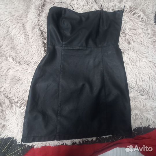 Черное платье мини и топ экокожа