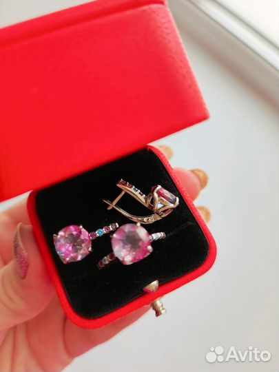 Серебряный комплект серьги и кольцо