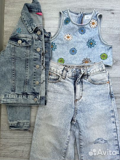 Джинсы кюлоты топ и куртка 116 122 Zara Acoola