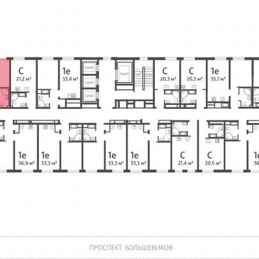 1-к. квартира, 35,1 м², 12/25 эт.