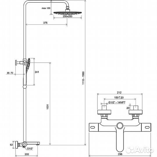 Душевая система Ravak Termo 300 X070163 Хром