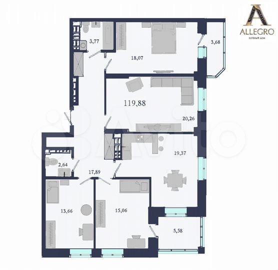 4-к. квартира, 119,9 м², 17/19 эт.