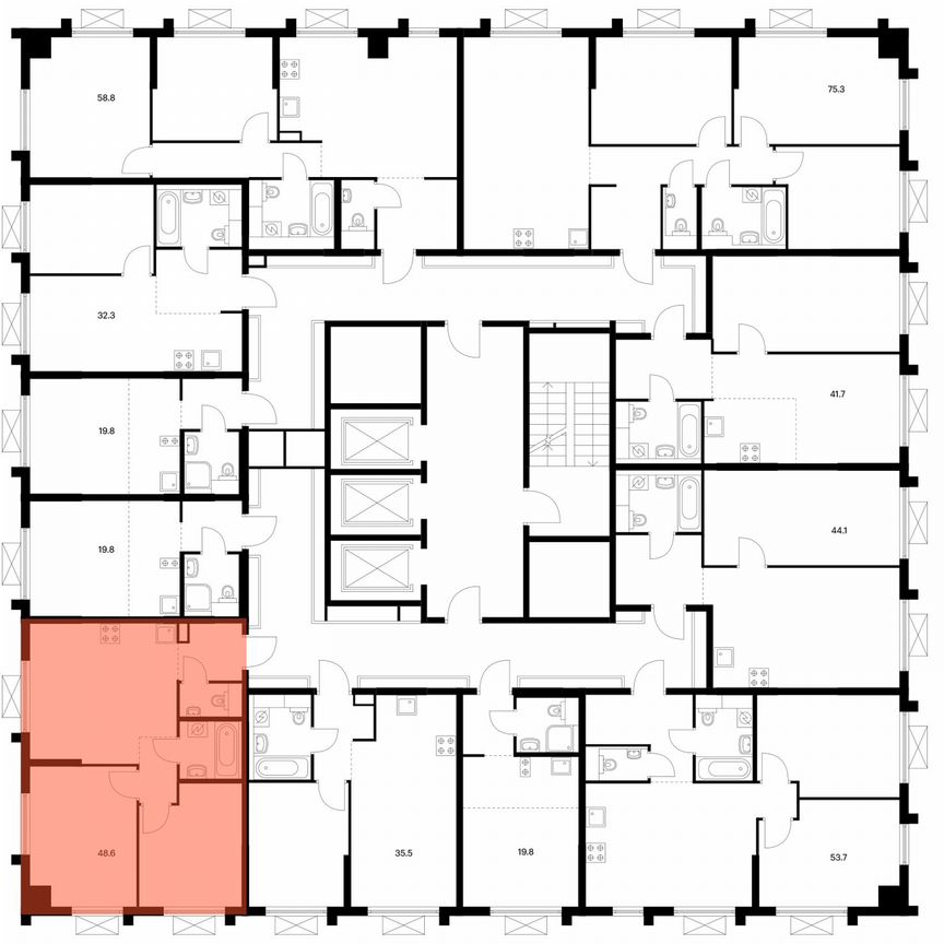 2-к. квартира, 48,6 м², 13/25 эт.