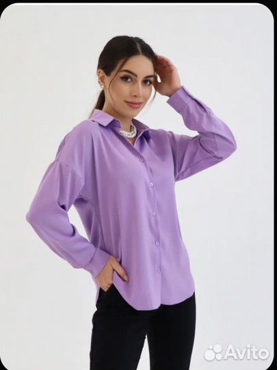 Новая женская атласная рубашка р. 44 сиреневая
