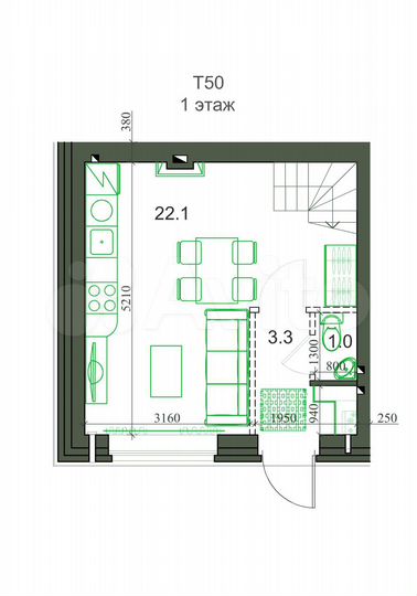 3-к. квартира, 50,5 м², 2/2 эт.