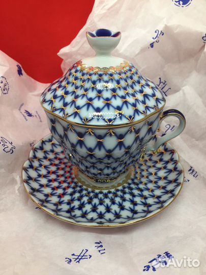 Чашка с крышкой кобальтовая сетка ифз(лфз)