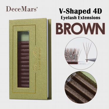 Накладные ресницы DeceMars V-образные 4D коричневые 12 рядов L+, 11 мм