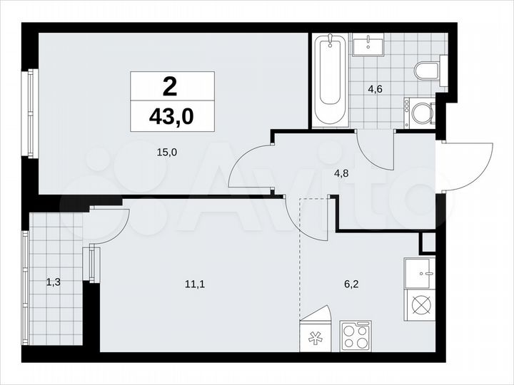 2-к. квартира, 43 м², 2/18 эт.