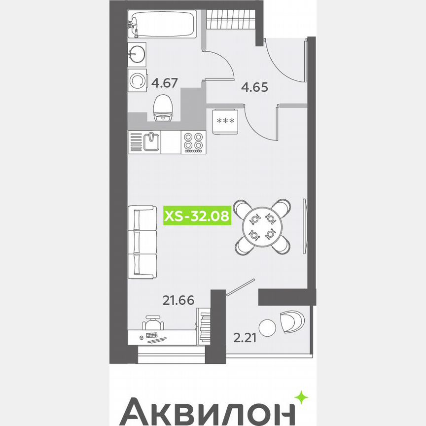 Квартира-студия, 32,5 м², 2/13 эт.