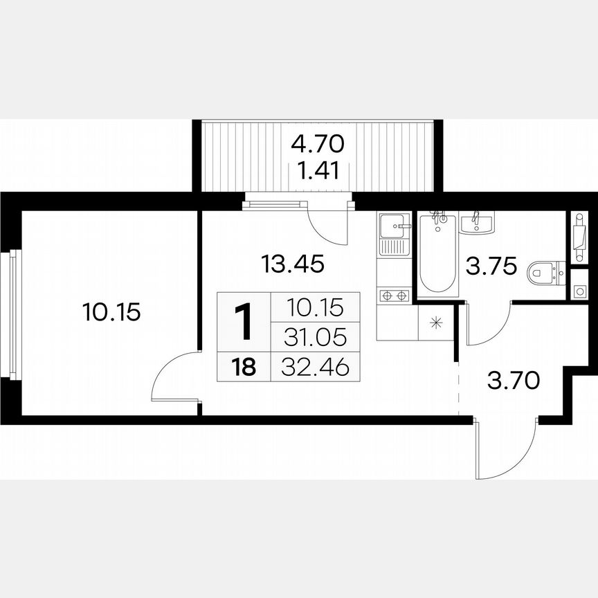 1-к. квартира, 32,5 м², 3/15 эт.