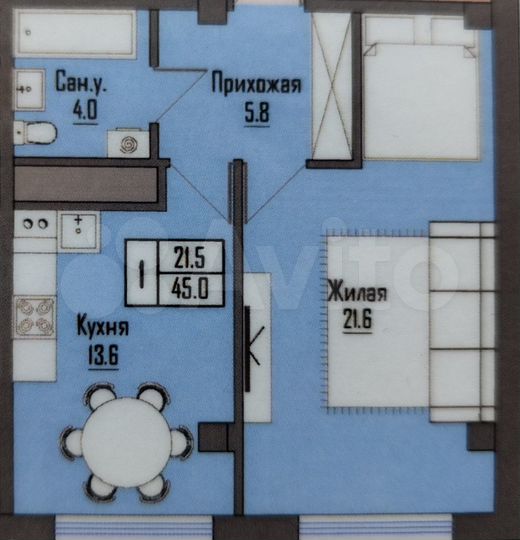 1-к. квартира, 45 м², 7/14 эт.
