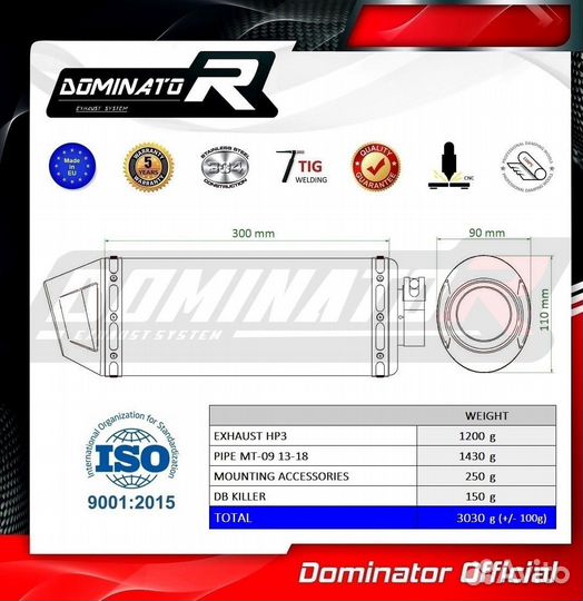 Глушитель Dominator Yamaha MT-09 2013-2020 Выхлоп