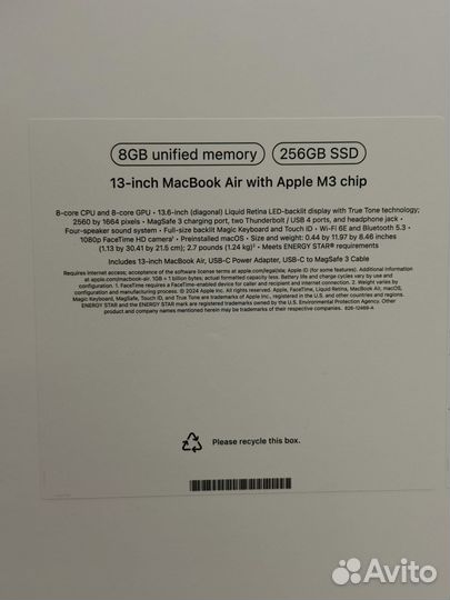 Macbook Air 13 M3 8 256gb новый