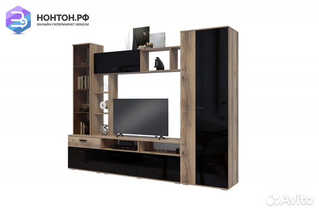 Гостиная Крокус дуб делано / черный глянец