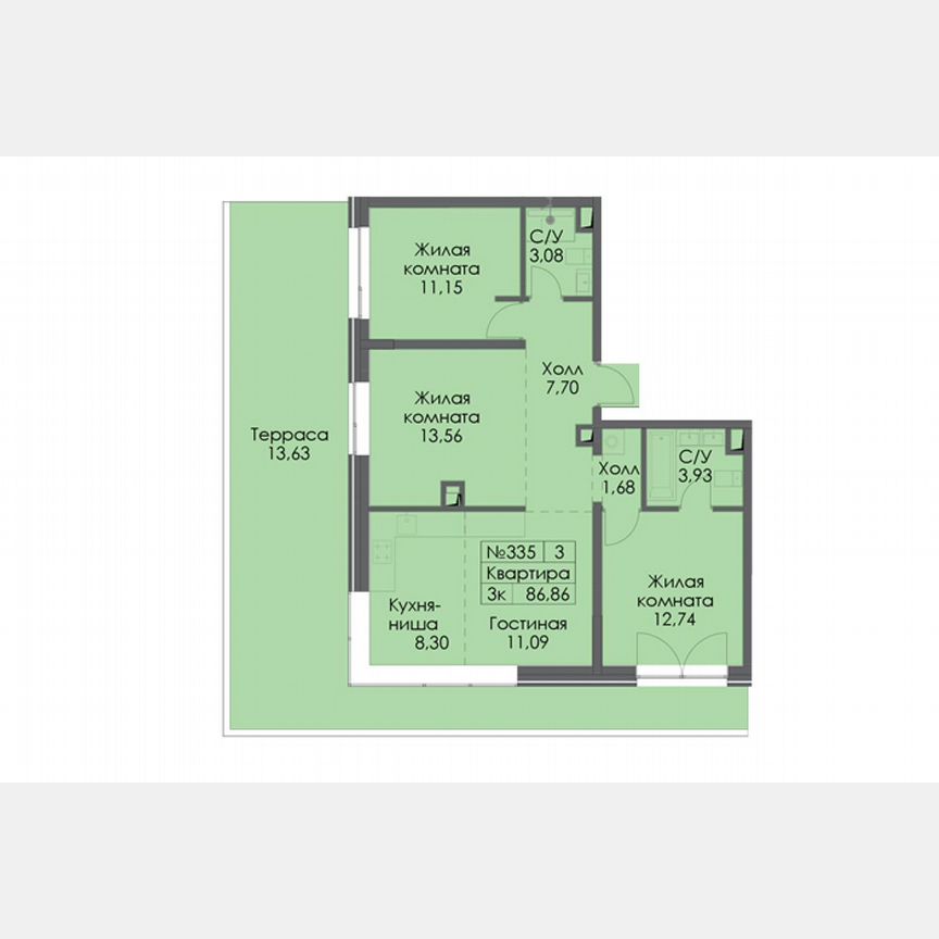 3-к. квартира, 86,9 м², 18/26 эт.