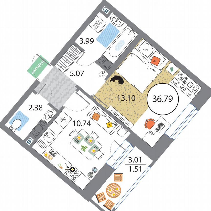 1-к. квартира, 36,8 м², 7/12 эт.